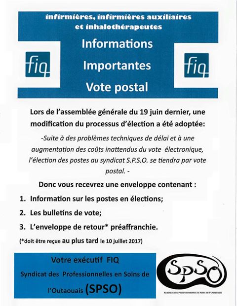 Informations importantes vote postal