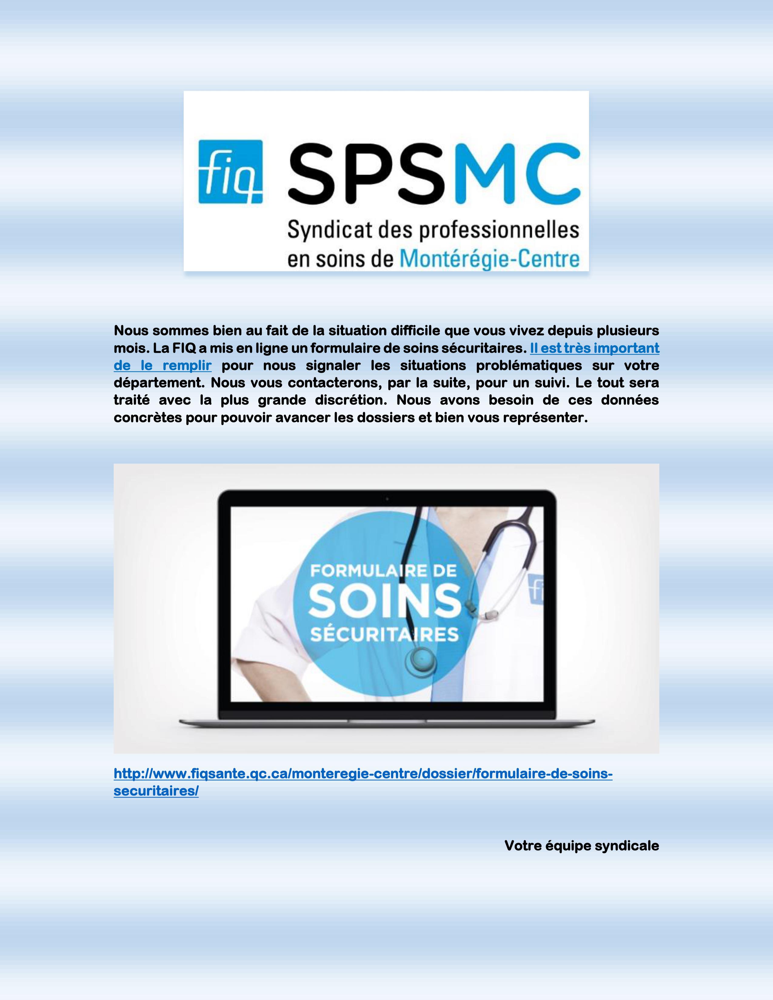 Rappel aux membres : formulaire de soins sécuritaire