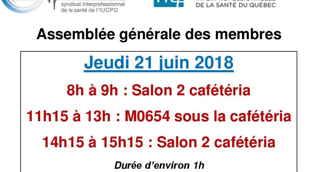 Assemblée générale des membres 21 juin 2018