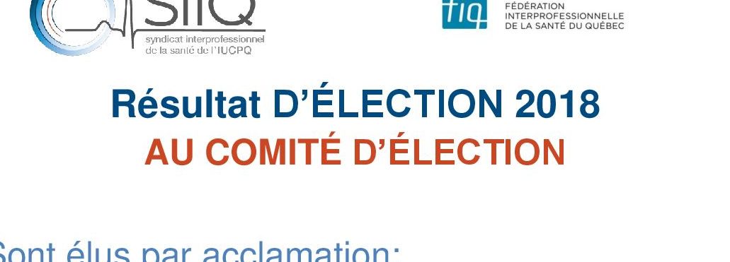 Résultat élection du comité d’élection SIIQ